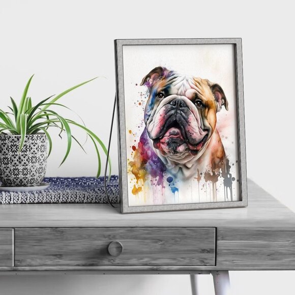English Bulldog Dog Portrait Best‎ Friend Watercolor Oil Painting Art Print - Picture 2 of 5